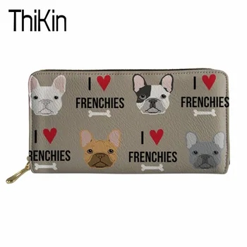 

THIKIN Cartoon French Bulldog Print Women Card Holders Clutch Pu Leather Long Wallets Ladies Purse for Female Coin Pocke