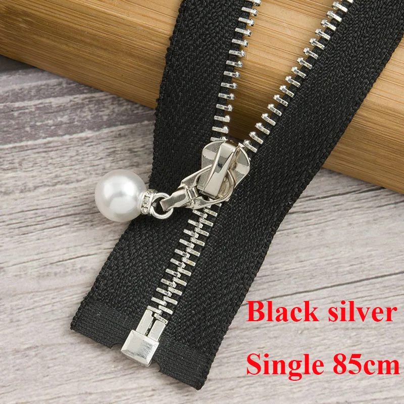 black silver 85cm Meetee 20/80/120 см 5# разъемная застежка-молния металлическая молния с жемчугом ползунок Для женщин с открытым концом молнии для одежды пальто; Прошитые вручную инструменты AP541 - Цвет: black silver 85cm