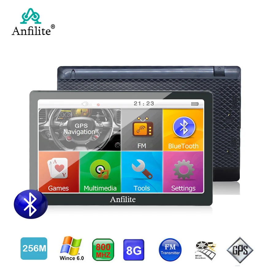 Anfilite 7 дюймовый автомобильный GPS навигатор FM Bluetooth AVIN 2019 Карта Европы спутниковая