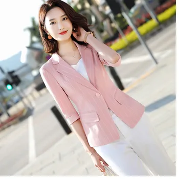 

White Stripes Suit Coat Female Slim Fit Temperament Lady Top Leisure Joker Occupation Small Suit