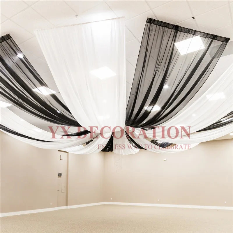 White Black 12pcs New Design Chiffon Ceiling Drapery Roof Canopy Fabric Draping For Wedding Event Decoration