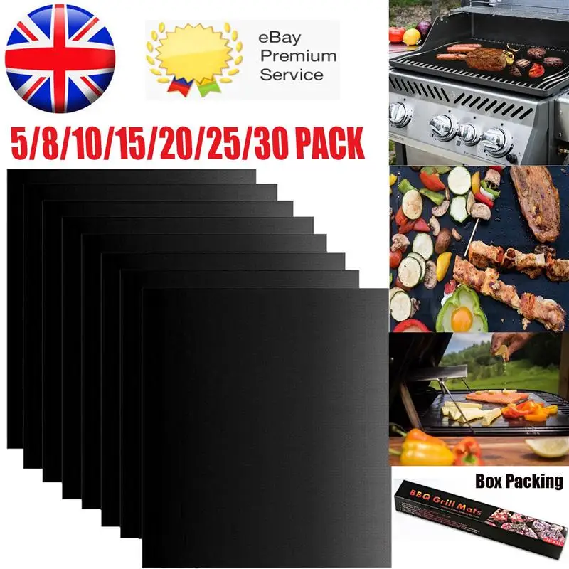 8pcs BBQ Oven Grill Mat Heat Resistant Non-Stick BBQ Grill Sheet Oven Pan Liners Baking Pad Mat