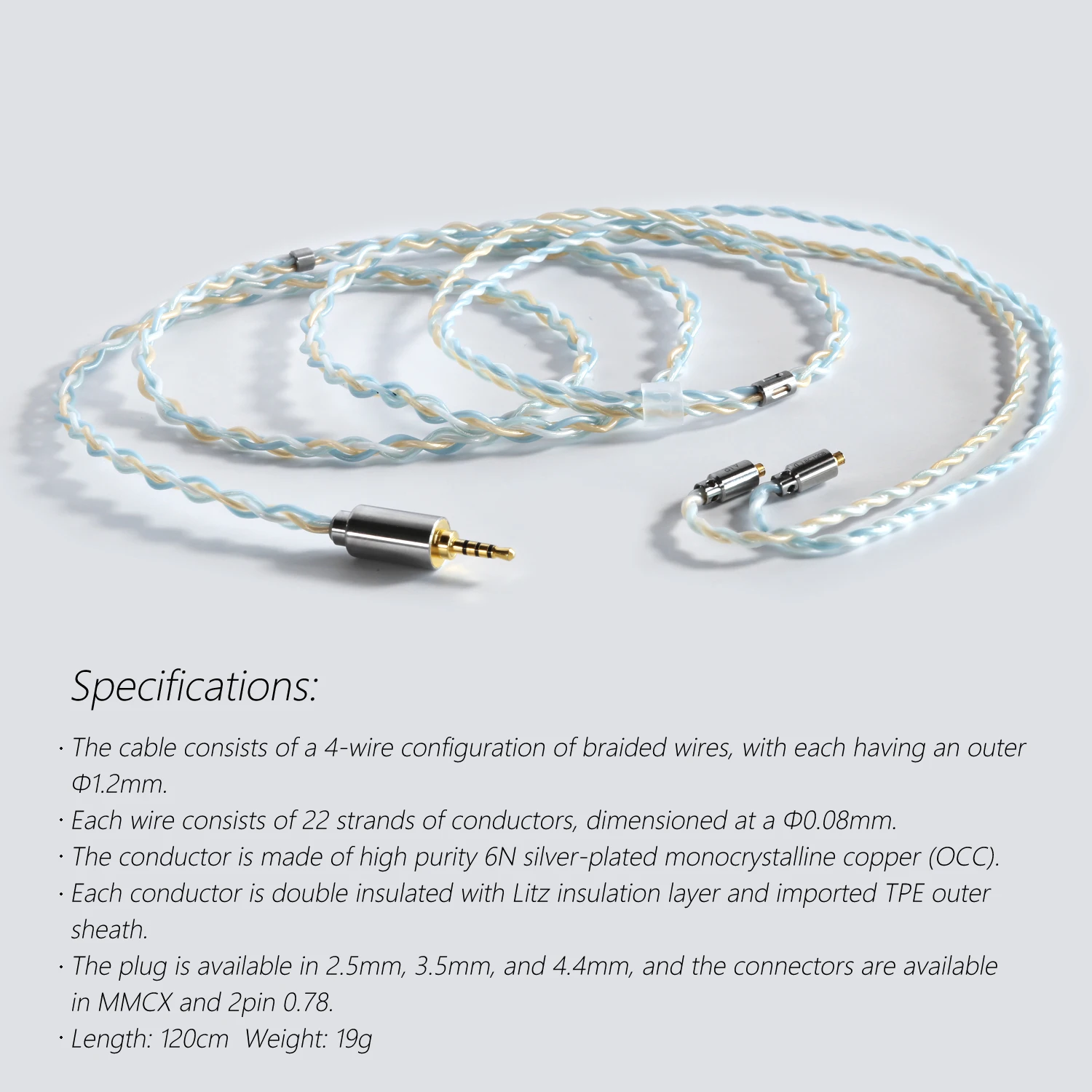 

DD ddHiFi BC120B Sky Earphone Cable 2.5/3.5/4.4mm Plug with MMCX/0.78 2Pins Connector HiFi Upgrade Headphone Cable