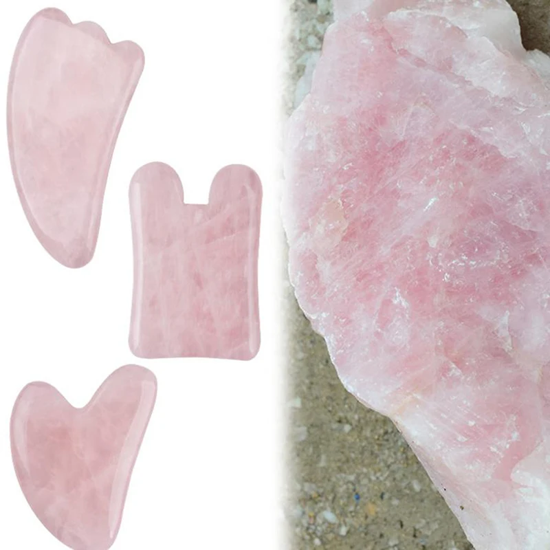 

Natural Rose Quartz Jade GuaSha Board Acupuncture Massage Face Lifting Stone Guasha Scraping Board Jade Facial Eye Massage