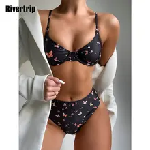 Aliexpress - Rivertrip High Waist Sexy Bikini 2021 Push Up Swimwear Women Swimsuit Female Butterfly Print Biquini Strap Bathing Suits Summer