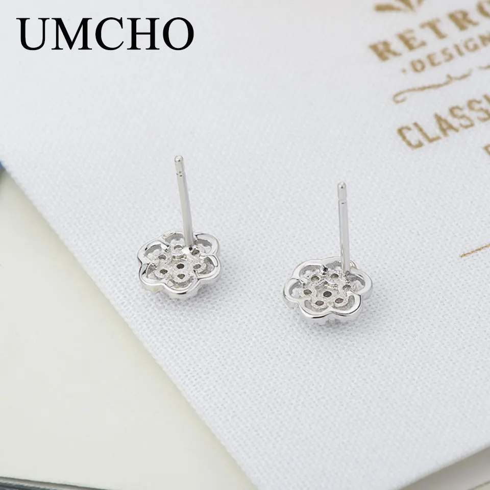 UMCHO цветок, 925 пробы, серебряные ювелирные изделия, созданный циркон, серьги-гвоздики для женщин, годовщина влюблённых, романтические подарки, хорошее ювелирное изделие