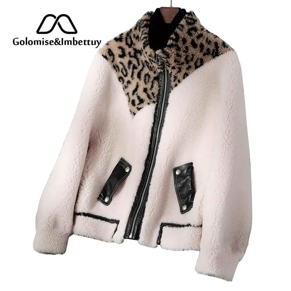 

Golomise&Imbettuy Real/Genuine Composite Leopard Lamb/Wool Fur Shearling Jacket/Coat with Faux Suede Leather Lining