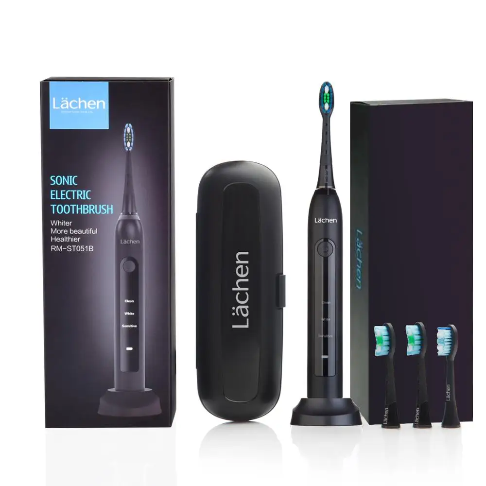 

Lachen 051B Ultrasonic Sonic Electric Toothbrush USB Rechargeable Replacement W/ 4 Pcs Tooth Brushes DuPont Timer Brush Heads