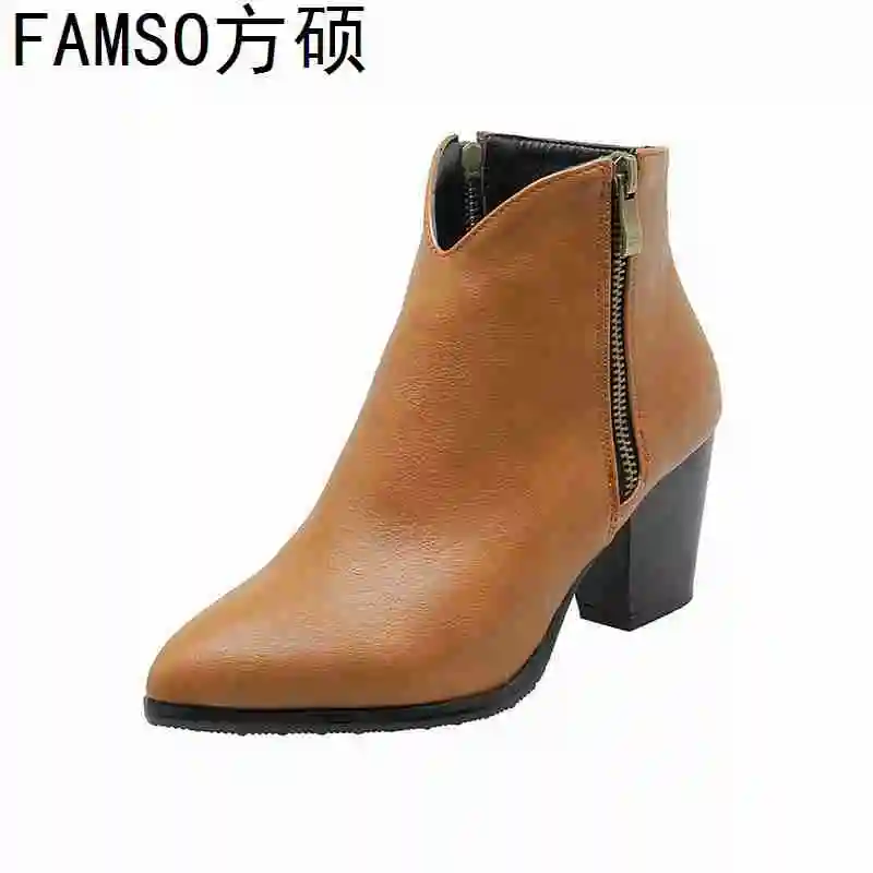

FAMSO 2019 Shoes Women Boots Pointed Toe Designer Brand Size 34-43 Short Ankle Boots Waterproof Women's Snow Boots