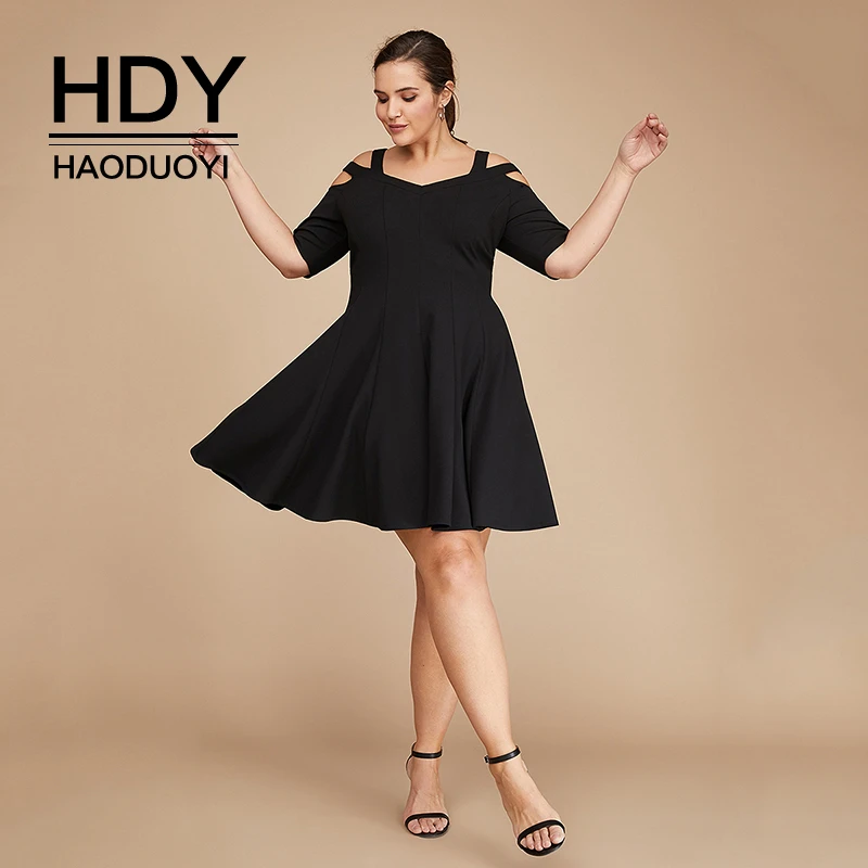 HDY Haoduoyi, большой размер, для женщин, v-образный вырез, сплошной цвет, без бретелек, для похудения, короткий рукав, на шнуровке, высокая талия, ТРАПЕЦИЕВИДНОЕ ПЛАТЬЕ