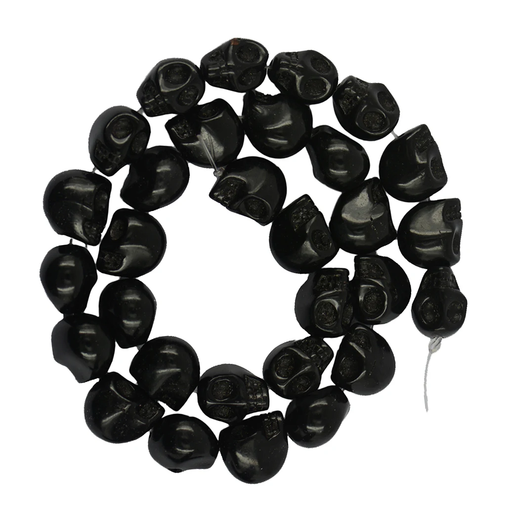 Lot Of 30pcs Spacer Pearl Skull Carved Halloween Jewelry Making - Black