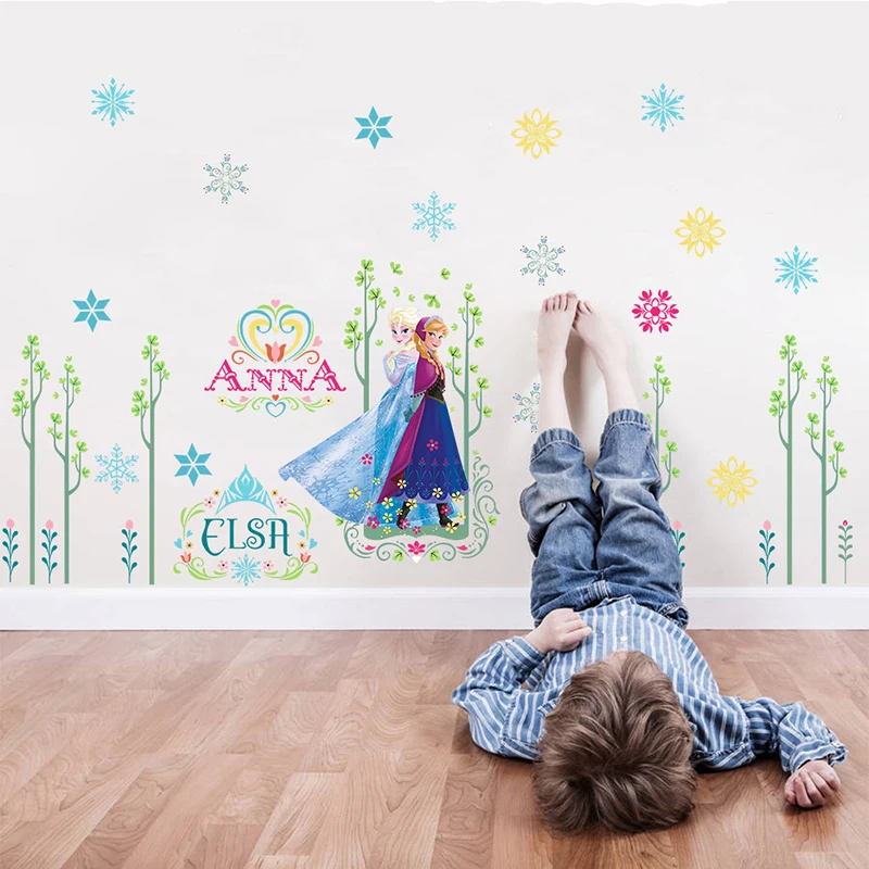 Cartoon Disney Frozen Anna Elsa PVC Wall Stickers For Kids Rooms Home Decor Anime Wall Mural Art DIY Moive Sticker Decoration