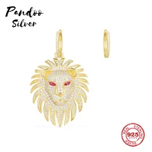 Модная подвеска Стерлинговое Серебро 1:1 копия, Лев Эффектные серьги с синтетическим красным StoneLuxury ювелирные изделия подарок для женщин