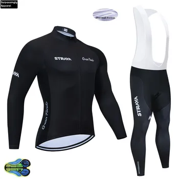

2020 TEAM STRAVA Winter Thermal Fleece Cycling Jersey Bike Pants Set Mens Ropa Ciclismo 20D Bicycling Maillot Culotte Wear