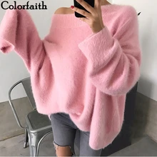 Colorfaith, новинка, Осень-зима, женские свитера, искусственный норковый кашемир, корейский стиль, на одно плечо, свободные женские топы SW3022