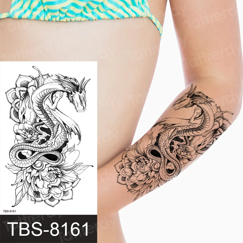 Temporary Tattoo Dragon Phoenix Flower Animal Black Henna Stretch Tattoo Designs Waterproof Arm Sleeve Shoulder Tattoo Wrist Temporary Tattoos Aliexpress