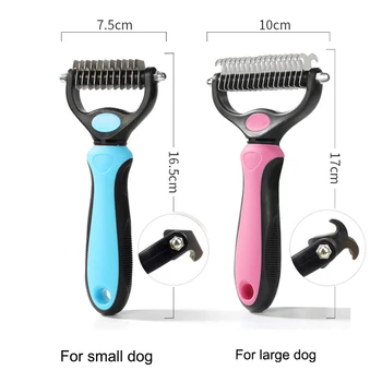 Pet Grooming Brush Double Sided Shedding and Dematting Undercoat Rake  2