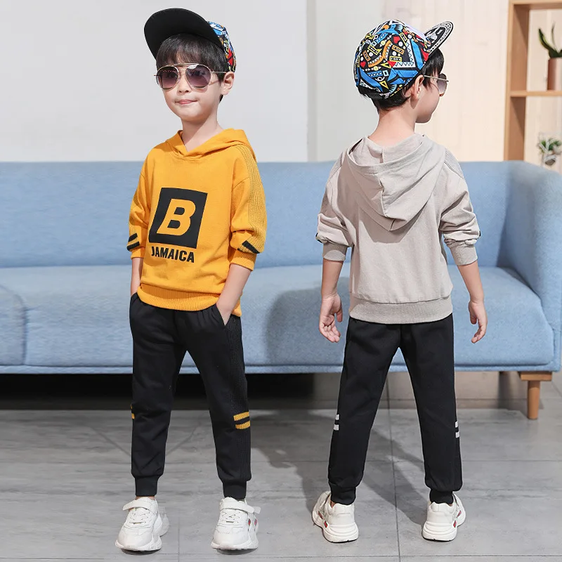 

BOY'S Spring And Autumn Set Children Big Boy 2018 Autumn Lettered Hoodie Lengthen Pants Two-Piece Set