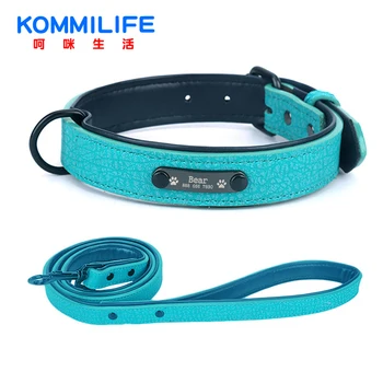 

PU Leather Dog Collar Personalized Pet Dog Collar And Leash Set Dog Collars With Custom Name Tag Small Medium Large Dog Collars