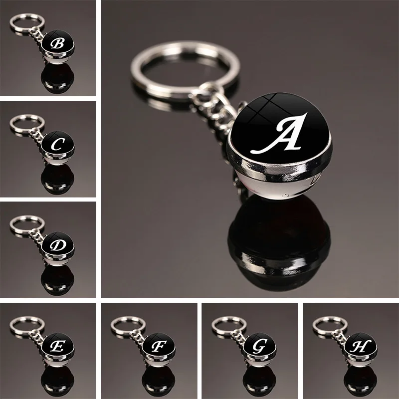 Fashion Glass Ball Pendant Keychain Dainty Initial Personalized Letter Name Key Chain For Women and Man Jewelry Accessories Gift | Украшения
