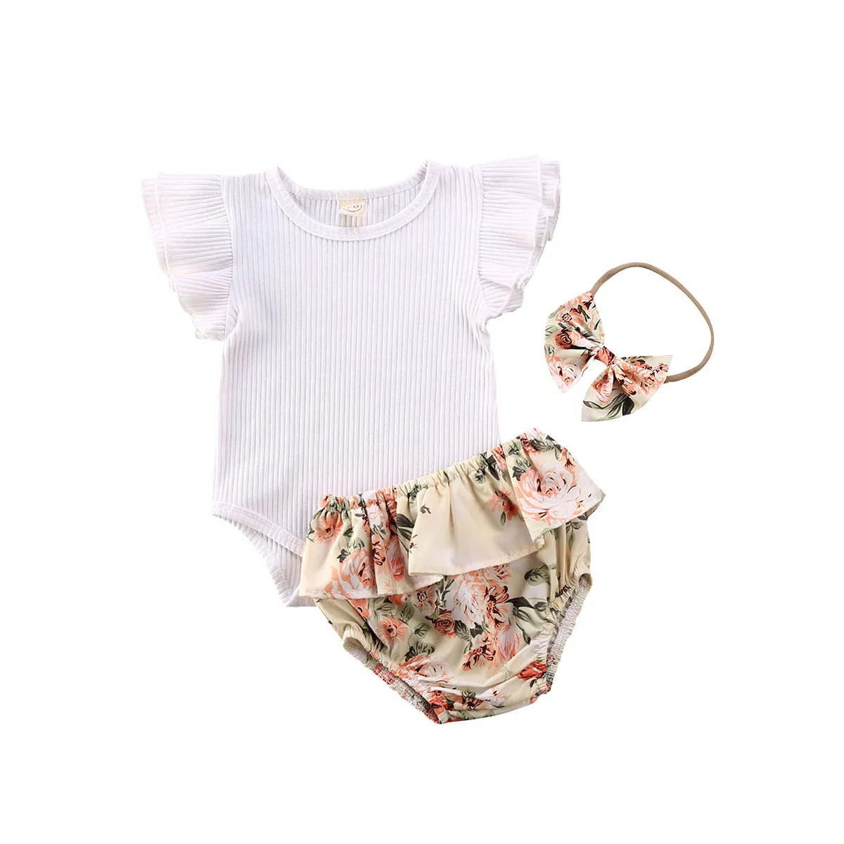 Vêtements d'été pour bébés filles, ensemble de 3 pièces, short à fleurs, bandeau de sauna, pour nouveau-né