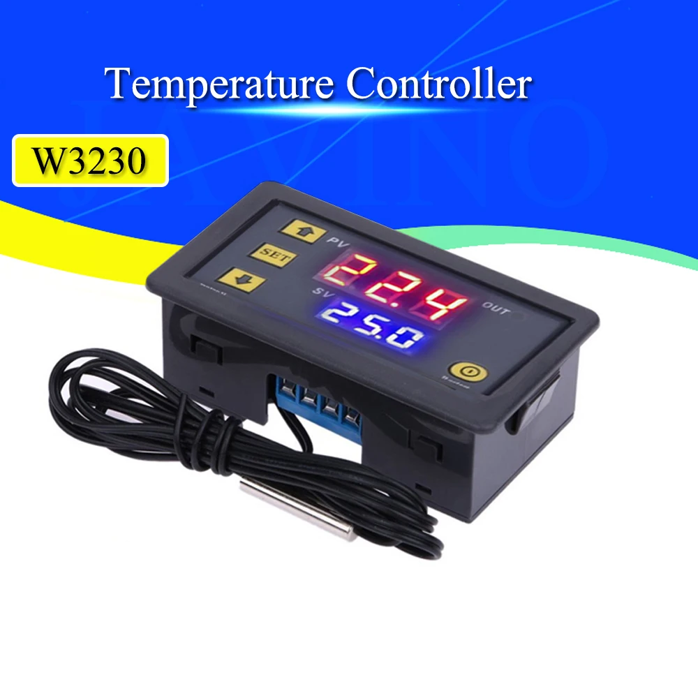 220V-rouge et bleu W3230 LED contrôleur de température numérique DC 12V 24V 220V Thermostat interrupteur capteur mètre 