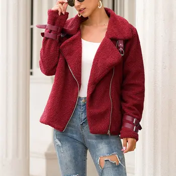 

Fashion Buckle Long Sleeve Streetwear Jacket Solid Zippers Outwear Autumn Winter Jackets Thick Fleece Plus Size Coat