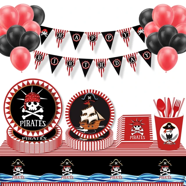 Pirate Birthday Theme Party Disposable Tableware Pirate Ship Party Decor  Kids Party Supplies Napkins Paper Plates Birthday Decor - AliExpress