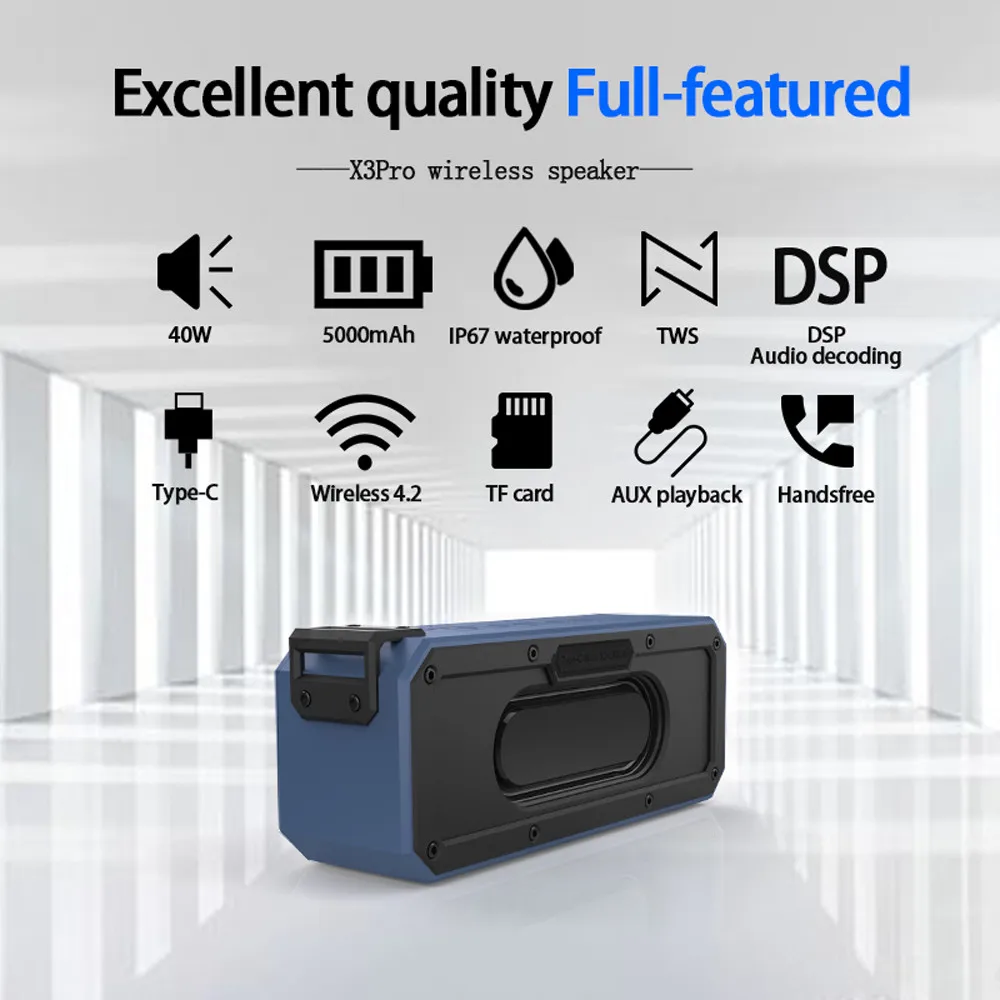 IP7X 40 Вт bluetooth колонка водонепроницаемая Портативная с супербасами сабвуфер