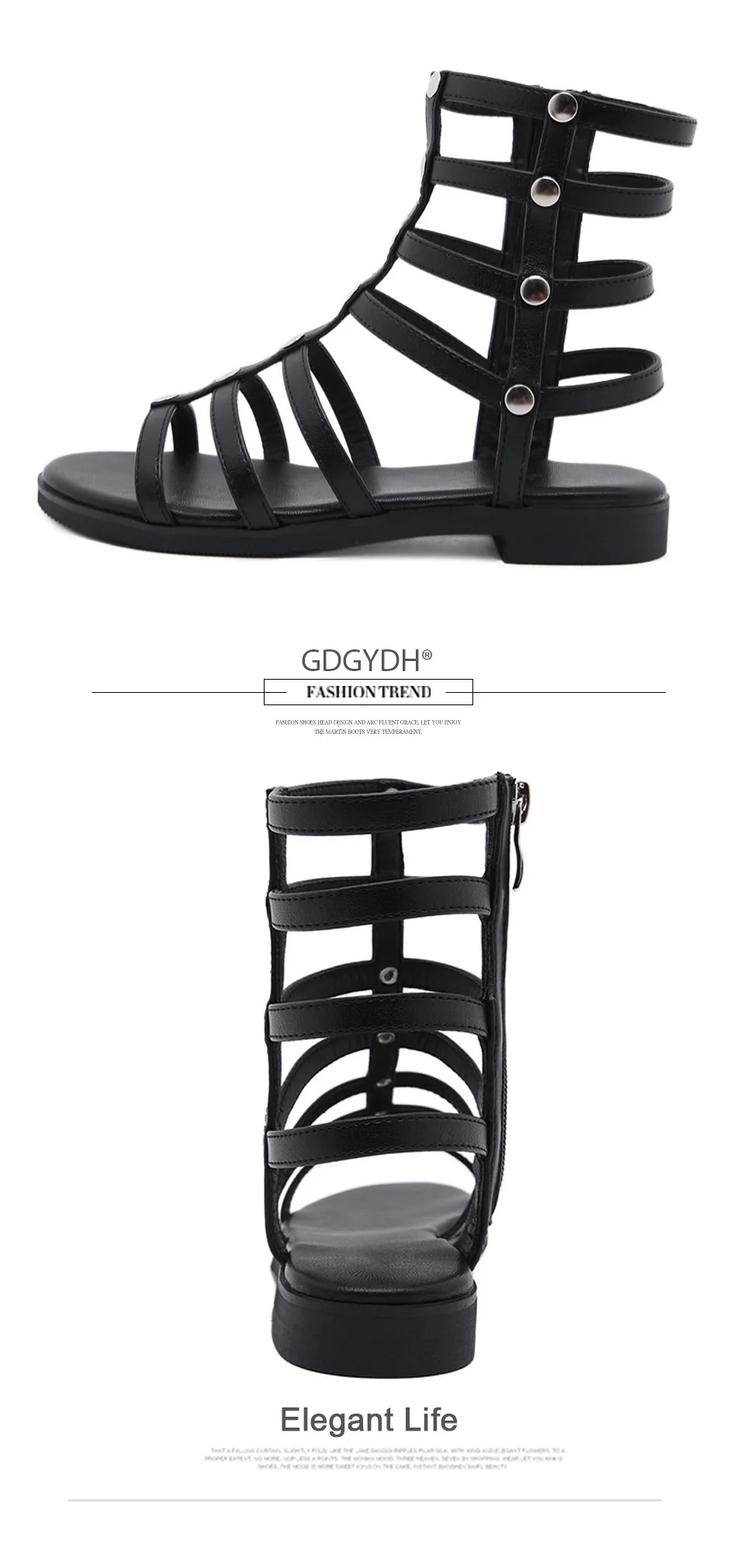Cut-outs Peep Toe Rome Punk Cool Flat Sandals