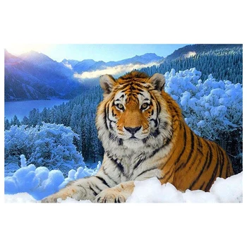 

5D DIY Diamond Embroidery Tiger Kneeling on Snow Diamond Painting Cross Stitch Full Round Rhinestone Decoration Gift