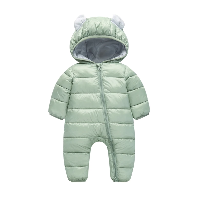 Зимняя верхняя одежда для новорожденных; Модный теплый зимний комбинезон с капюшоном и длинными рукавами для мальчиков и девочек; пуховая одежда; Детский комбинезон - Цвет: Green