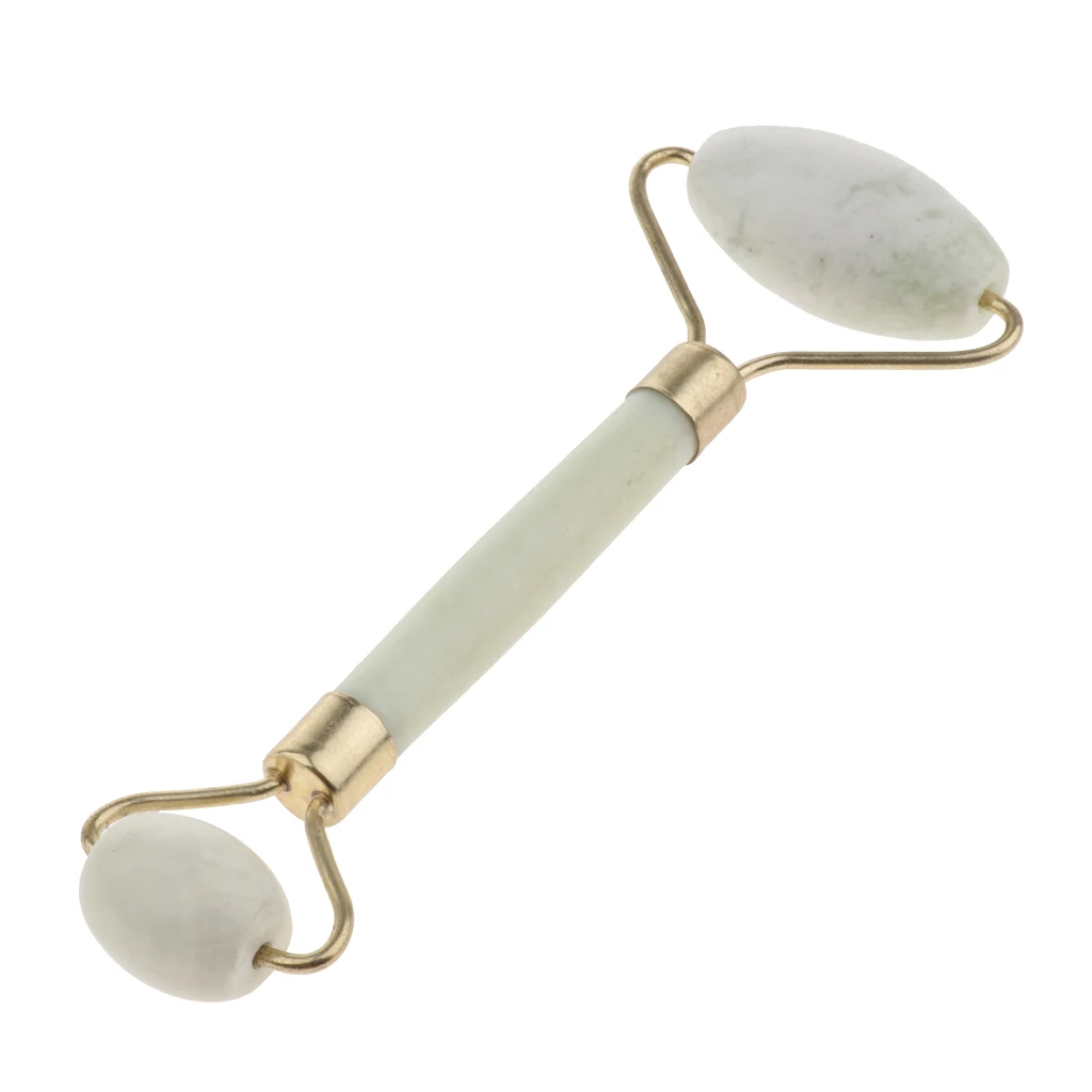  Facial Stone Roller and Jade Massage Roller with Two Roller Massage Head for Face Neck Arm Leg Body Relax