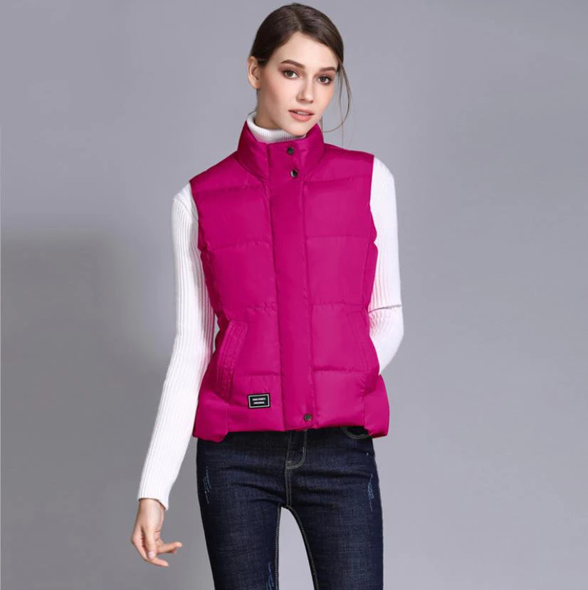 Winter Heated Women's Warm Vests Outdoor Short Down Vest for Women - Color: F