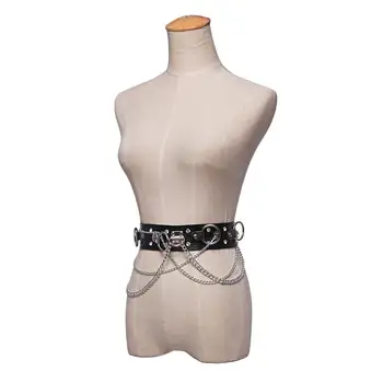 

Adjustable Punk PU Leather Metal Binding Harness Belt Chain Ring Waist Strap Dance Gothic Punk Style for Dance Brand New