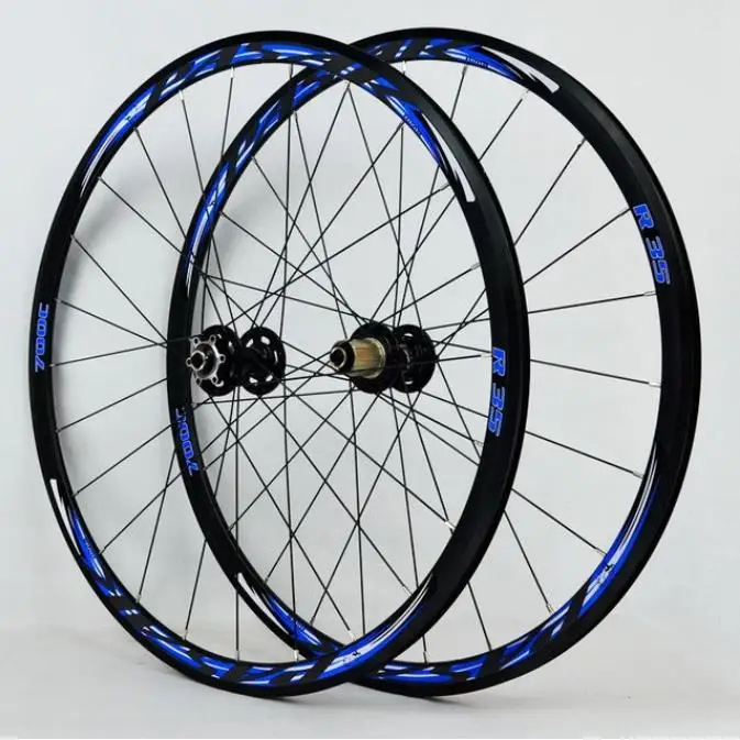 700C дисковый тормоз, дорожный велосипед, колесо для велосипеда, колесо для велосипеда, V/C тормоз, Сверхлегкий 1700g обод 30 мм - Цвет: black hub blue