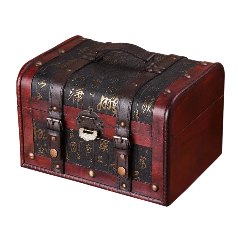 

Wooden PU Leather Handle Design Vintage Jewelry Box with Lock Jewelry Storage Box