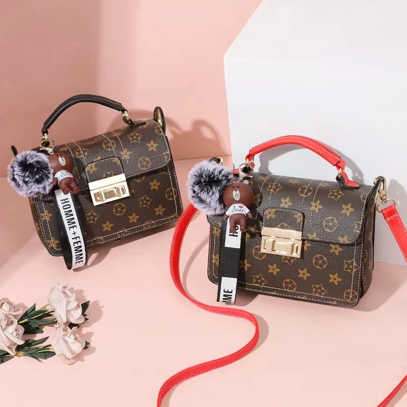 

2019 Girl Messenger Bags Hair Ball Fringe Fashion PU Leather Ladies Bear Handbag Women Shoulder Bag Women's Party Evening Bag