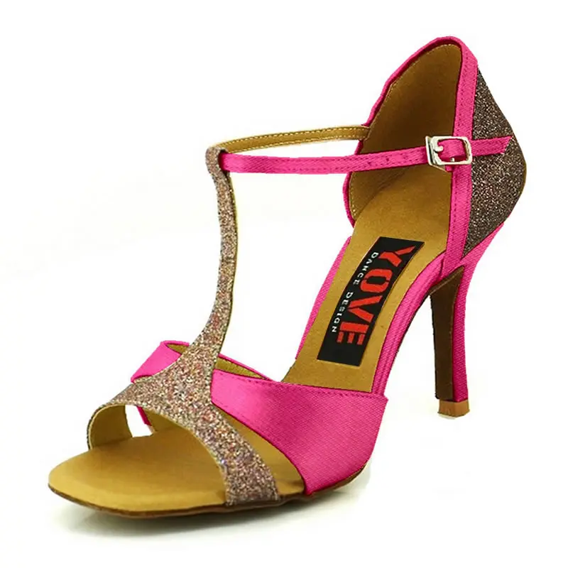 YOVE/стильная w136-5 танцевальная обувь; женская танцевальная обувь; Bachata/Salsa/kizomba - Цвет: fuchsia