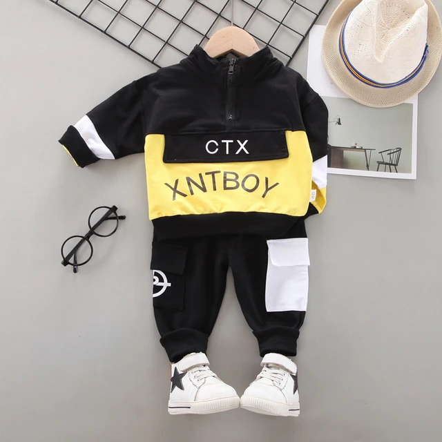 Fashion Spring Autumn Baby Girl Clothes Children Boys Casual Letter Jacket Pants 2Pcs/set Toddler Cotton Costume Kids Tracksuits BIN CTX F Yellow