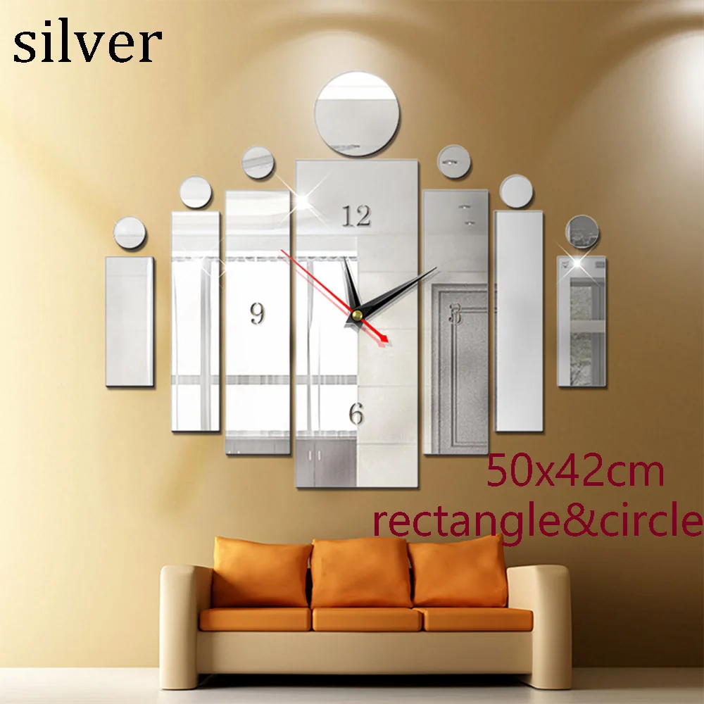 silver Настенные часы 3D DIY настенные наклейки часы зеркальная поверхность Акриловые кварцевые часы бесшумные гостиная украшение дома современный дизайн - Цвет: silver