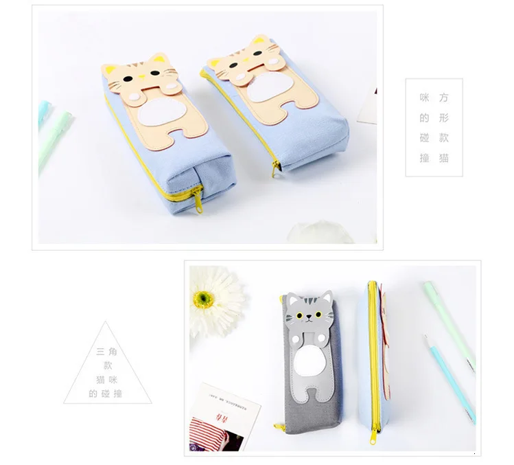 Корейский милый чехол-карандаш с рисунком кота из мультфильма Kawaii, сумка для ручек, полиуретановые сумки для карандашей с кошками, сумка для хранения канцелярских принадлежностей Escolor, школьные принадлежности BD829