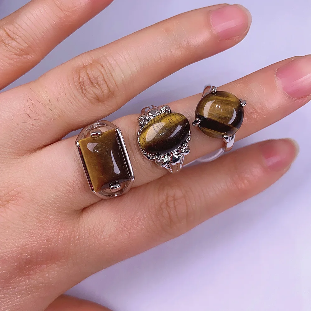 20Pcs/pack Wholesale Mix-style Natural Stone Ring Irregular Tiger Eye Charms For Elegant Women Love Romantic Gift | Украшения и