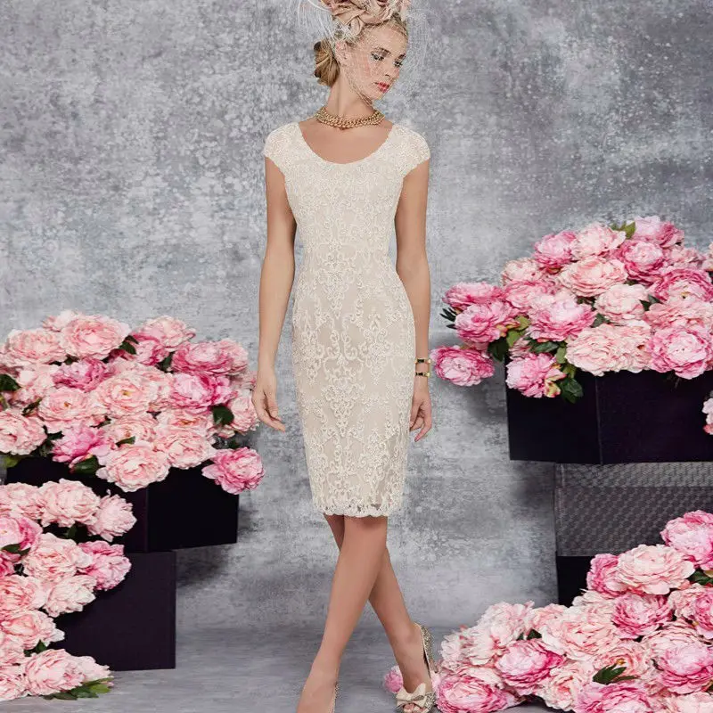 Sparkly Champagne Tea Length Mother Of The Bride Dresses with Jacket New Lace Mother Bride Dress Formal Evening Gowns