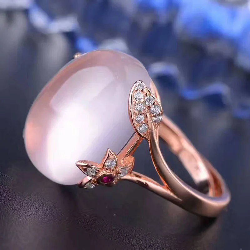 Кольцо из серебра 925 пробы с розовым кварцем 12 х16 мм|ring 12|ring fashionring solid |
