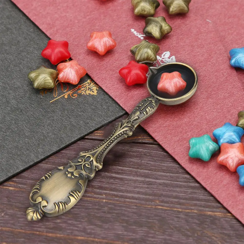 Portable Copper Fire Paint Sealing Wax Spoon Classic Texture Retro DIY Wood Handle Melting Firing Stamp Metal Tools