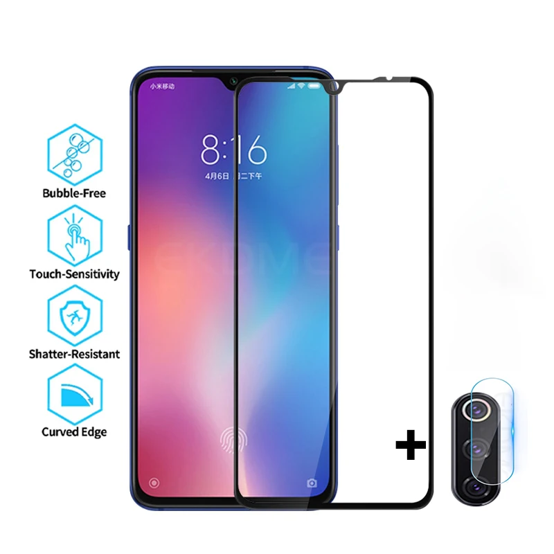 Защитное стекло на полный экран высокопрочное с защитой для камеры Xiaomi Mi9 SE CC9 A3 Lite