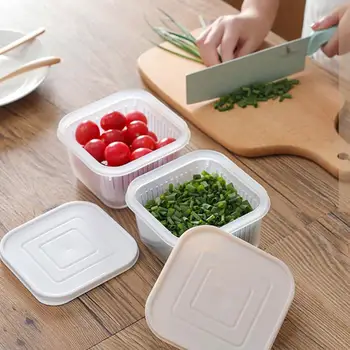 

2020 Square Drain Sealed Box Food Container Refrigerator Storage Ginger Garlic Onion Kitchen Organizer Fridge Storage Box