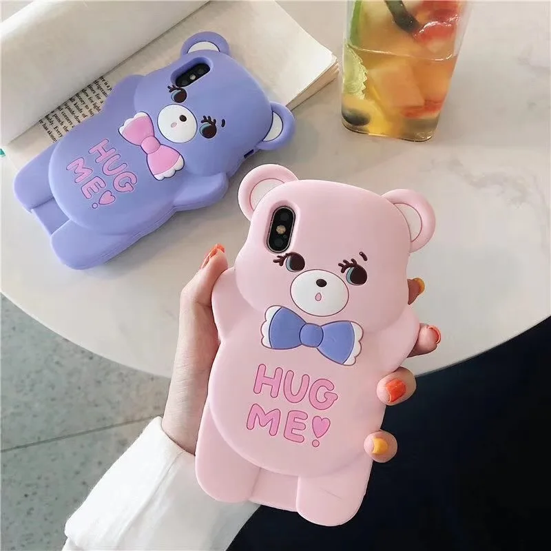 

For iphone X Xs Max XR 3D Cartoon Kawaii Bow Tie Bear Soft silicone Cover Case For iphone 6 6s Plus 7 8 Plus 5 5s SE Phone case