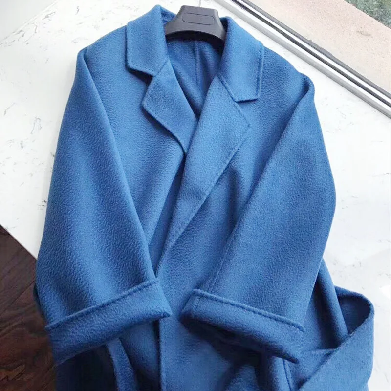 royal blue Высококачественное двустороннее кашемировое пальто, женская Длинная ветровка, новинка, шерстяное пальто для женщин, осень и зима - Цвет: royal blue
